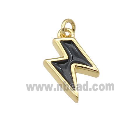 copper Lightning pendant with black enamel, gold plated