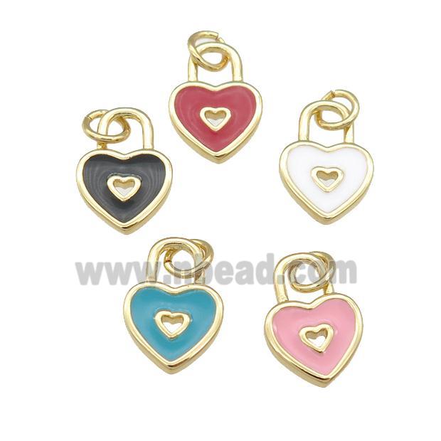 copper Heart Lock pendant with enamel, gold plated, mixed