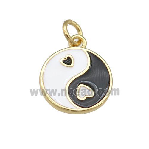copper Taichi pendant, yinyang, white black enamel, circle, gold plated