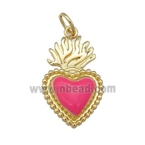 copper Milagro Heart pendant with hotpink enamel, gold plated