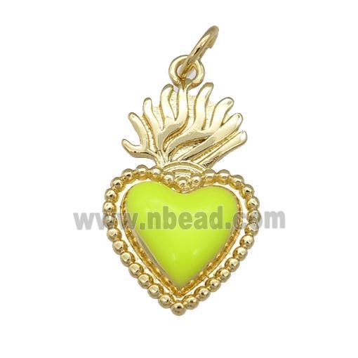 copper Milagro Heart pendant with nenoYellow enamel, gold plated