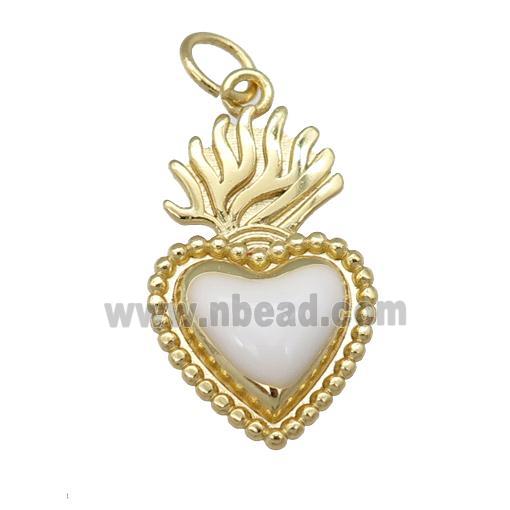copper Milagro Heart pendant with white enamel, gold plated