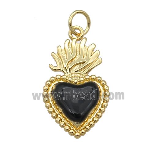copper Milagro Heart pendant with black enamel, gold plated