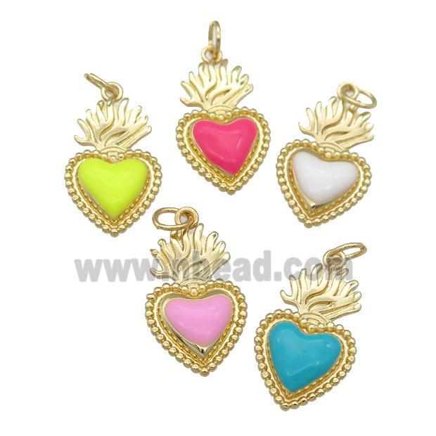 copper Milagro Heart pendant with enamel, gold plated, mixed