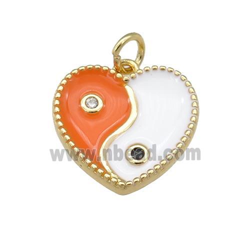copper Taichi pendant with orange enamel, heart, gold plated