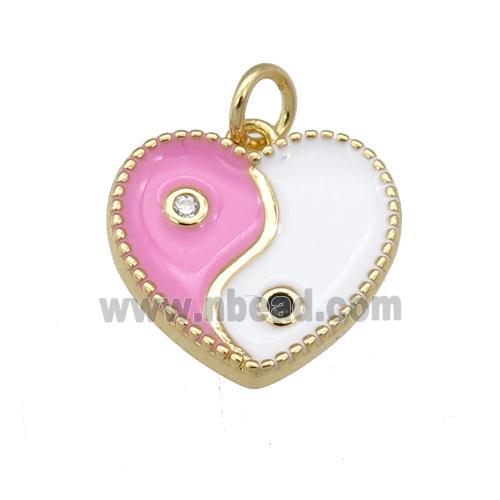 copper Taichi pendant with pink enamel, heart, gold plated