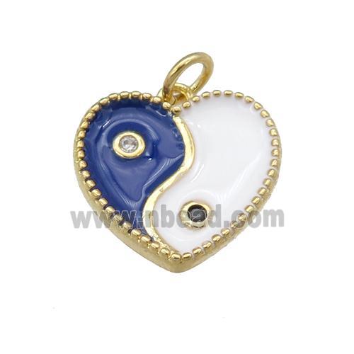 copper Taichi pendant with blue enamel, heart, gold plated