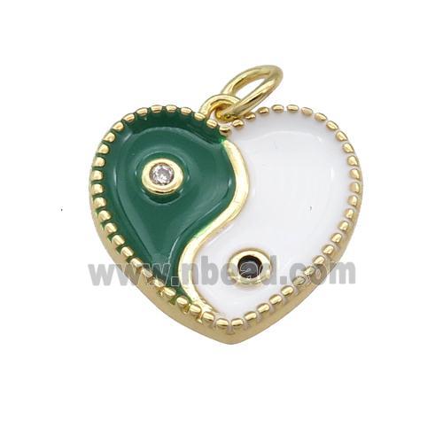 copper Taichi pendant with green enamel, heart, gold plated