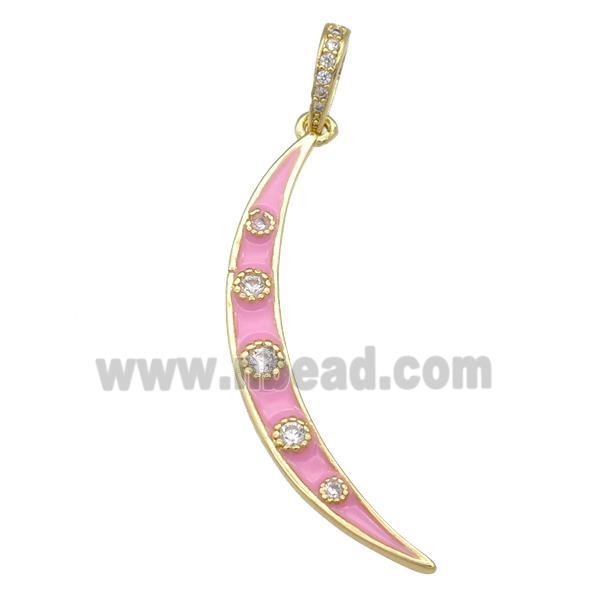 copper Moon pendant with pink enamel, gold plated