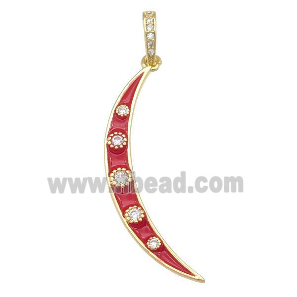 copper Moon pendant with red enamel, gold plated