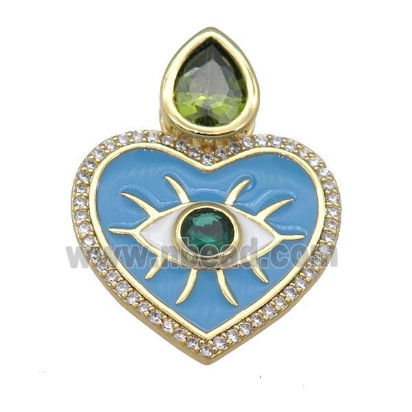 copper Heart pendant paved zircon with blue enamel, gold plated