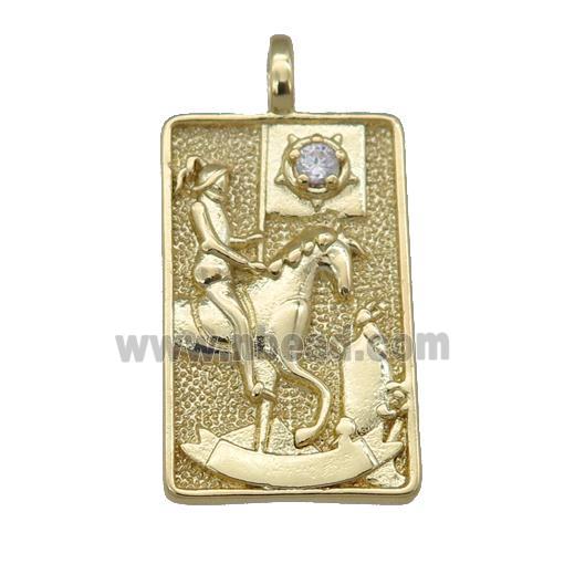 copper Tarot Card pendant, cavalier, gold plated