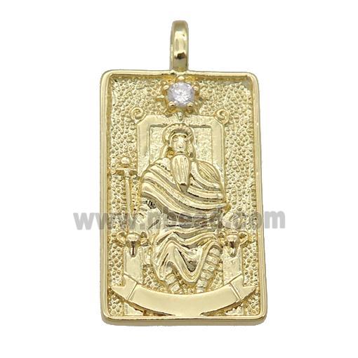 copper Tarot Card pendant, emperor, gold plated