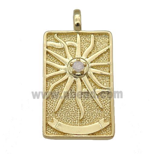 copper Tarot Card pendant, sun, gold plated