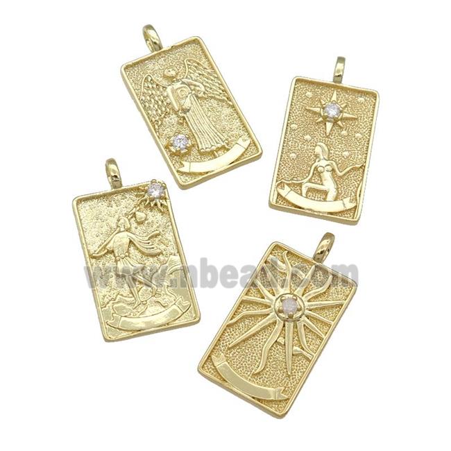 copper Tarot Card pendant, gold plated, mixed