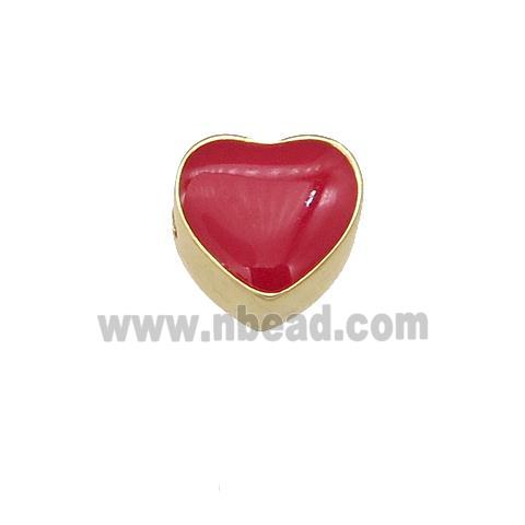copper Heart beads with red enamel, gold plated