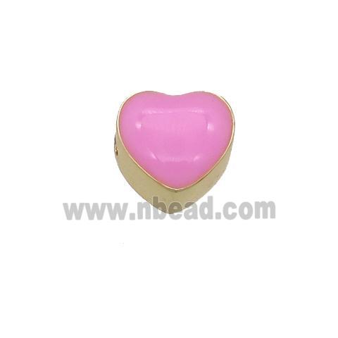 copper Heart beads with pink enamel, gold plated