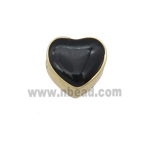copper Heart beads with black enamel, gold plated