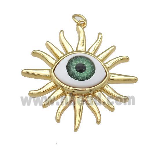 copper Evil Eye pendant, green, gold plated