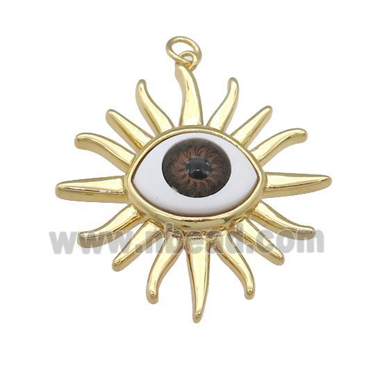 copper Evil Eye pendant, red, gold plated