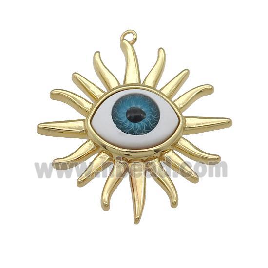 copper Evil Eye pendant, blue, gold plated