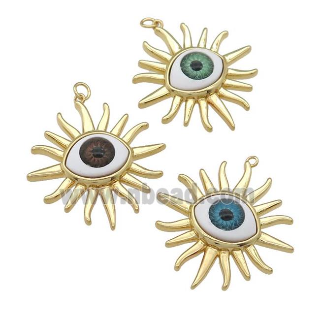 copper Evil Eye pendant, mix, sun, gold plated