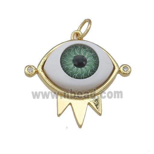 copper pendant with green Evil Eye, gold plated