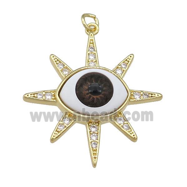 copper pendant paved zircon with red Evil Eye, gold plated