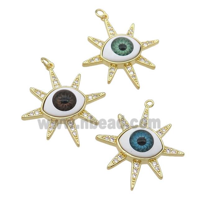 copper pendant paved zircon with Evil Eye, mixed, gold plated