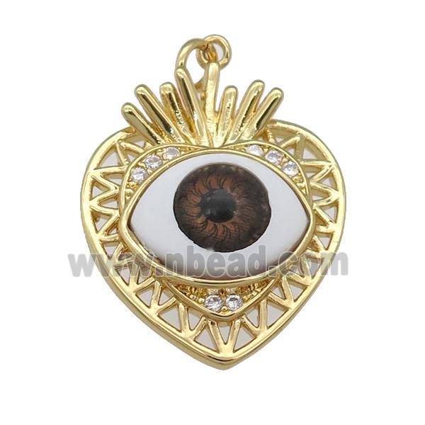 copper heart pendant paved zircon with red Evil Eye, gold plated