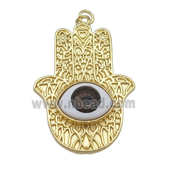 copper hamsahand pendant with red Evil Eye, gold plated