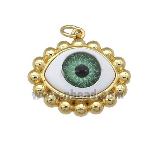 copper pendant with green Evil Eye, gold plated