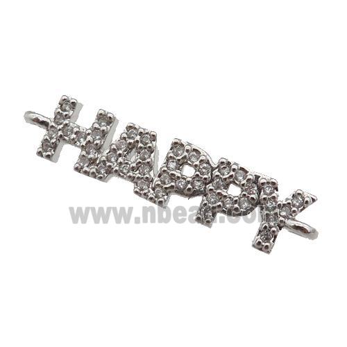 copper HAPPY connector paved zircon, platinum plated