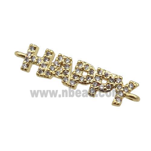 copper HAPPY connector paved zircon, gold plated