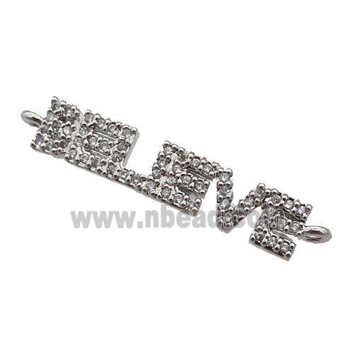 copper BELIEVE connector paved zircon, platinum plated