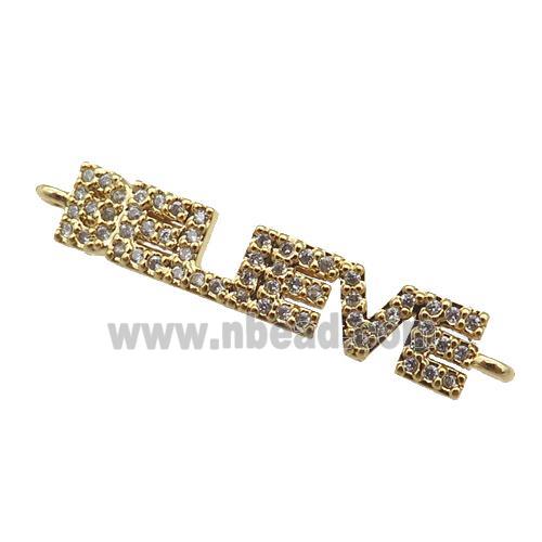 copper BELIEVE connector paved zircon, gold plated