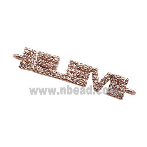 copper BELIEVE connector paved zircon, rose gold
