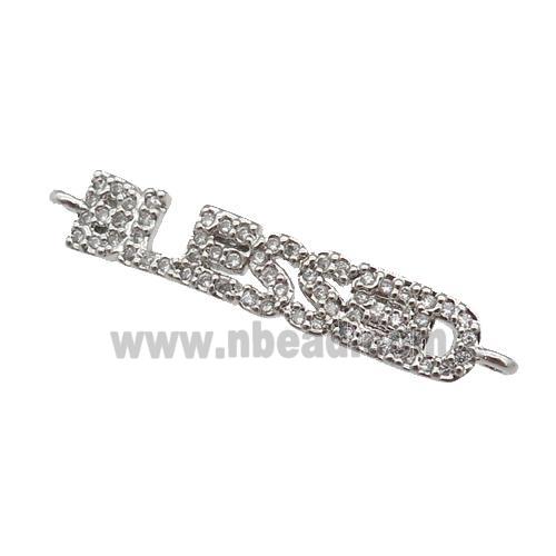 copper BLESSED connector paved zircon, platinum plated
