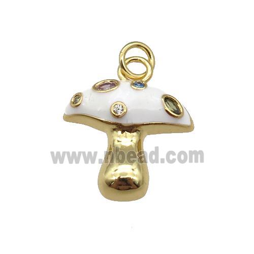 copper mushroom pendant paved zircon with white enamel, gold plated