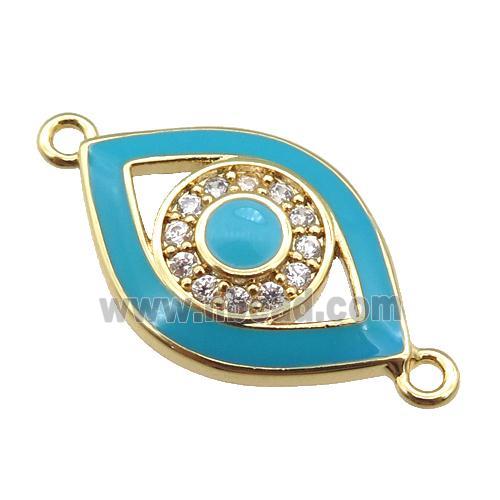 copper Eye connector paved zircon with teal enamel, gold plated