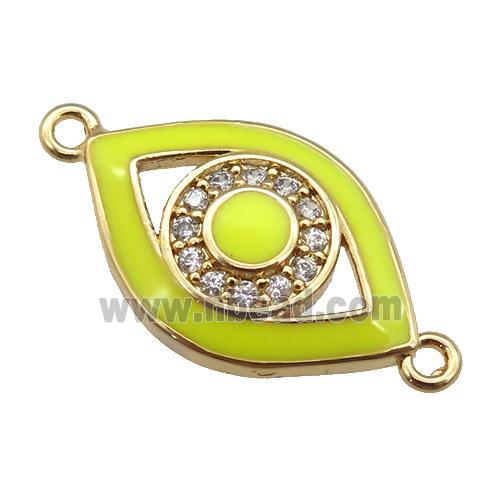 copper Eye connector paved zircon with yellow enamel, gold plated