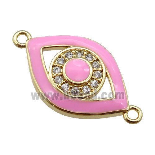 copper Eye connector paved zircon with pink enamel, gold plated