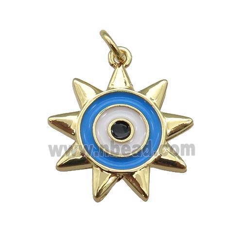 copper Sun Eye pendant with enamel, gold plated
