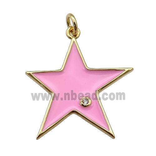 copper Star pendant with pink enamel, gold plated