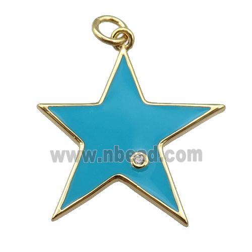 copper Star pendant with teal enamel, gold plated
