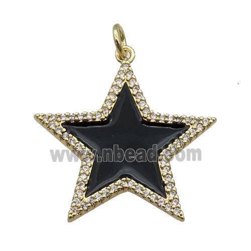 copper Star pendant paved zircon with black enamel, gold plated