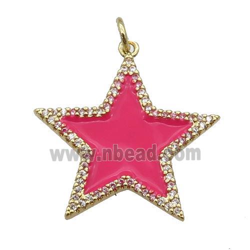 copper Star pendant paved zircon with hotpink enamel, gold plated