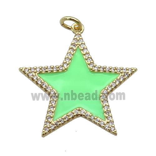 copper Star pendant paved zircon with green enamel, gold plated