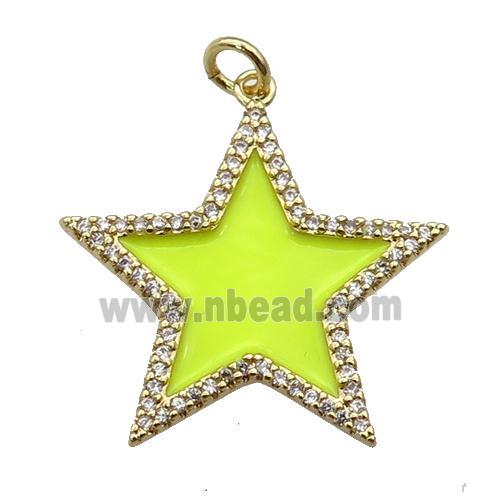 copper Star pendant paved zircon with yelow enamel, gold plated