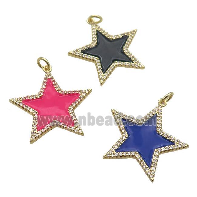 copper Star pendant paved zircon with enamel, gold plated, mixed
